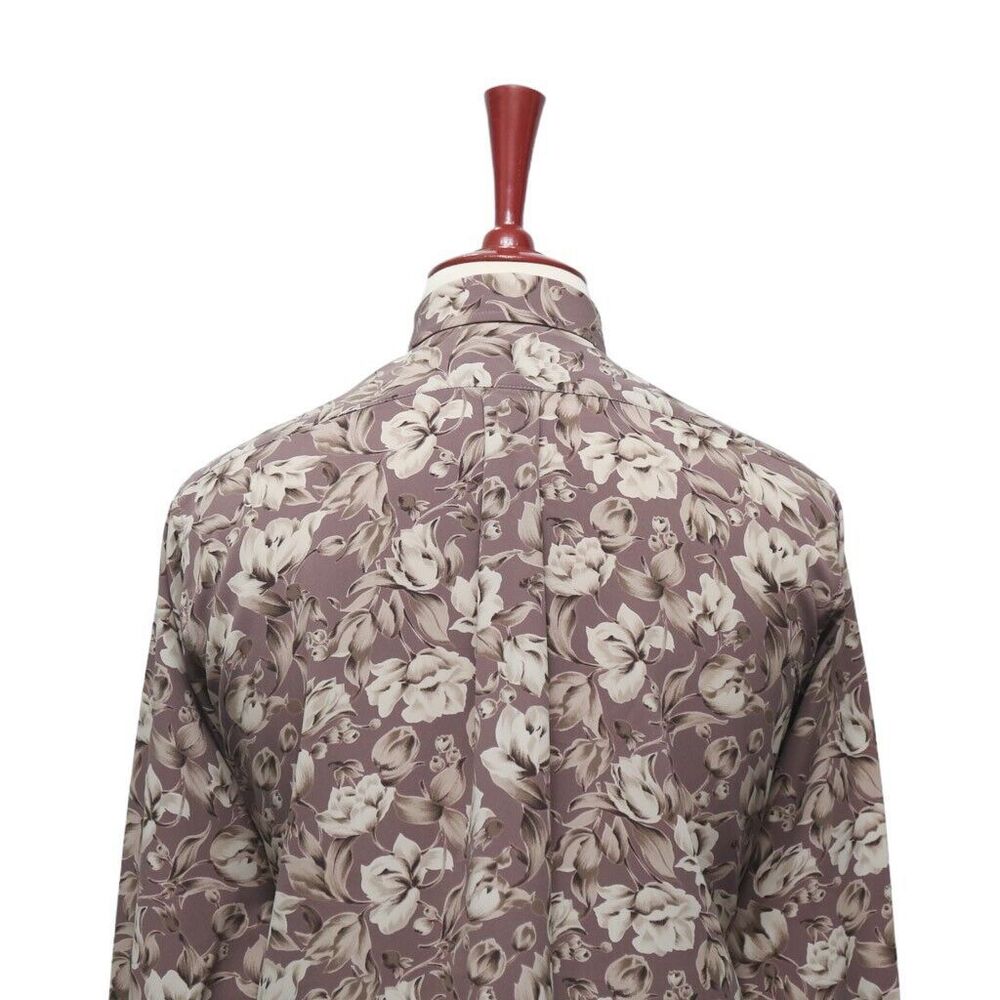 Mens Silky Shirt Button Up Floral Lavender Beige Casual Hawaiian Beach Medium - Picture 5 of 6
